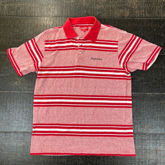 Supreme Heather Red Stripe Collared Casual Polo Men's Size M - Picture 1 of 7